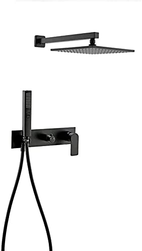 SUNESA Duschset Mattschwarz – Messing, 2-Funktionen, Doppelschalter, Regendusche & Brauseschlauch, verdeckt, 12" Kopf