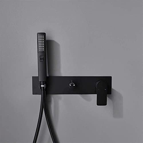 SUNESA Duschset Mattschwarz – Messing, 2-Funktionen, Doppelschalter, Regendusche & Brauseschlauch, verdeckt, 12" Kopf