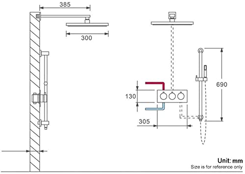 SUNESA Duschsystem 2-Funktions Unterputz-Set mit Handbrause, Thermostat & Kupferventil, modernes Design, wandmontiert