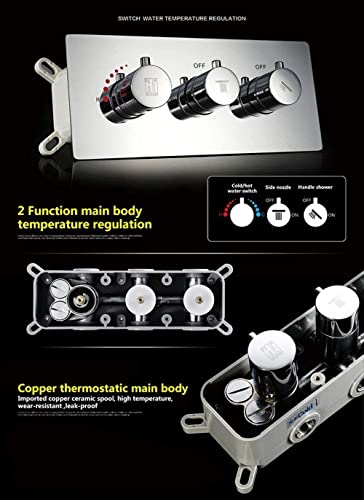SUNESA Duschsystem 2-Funktions Unterputz-Set mit Handbrause, Thermostat & Kupferventil, modernes Design, wandmontiert