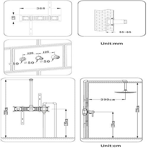 SUNESA Duschset Mattschwarz – Messing, 2-Funktionen, Doppelschalter, Regendusche & Brauseschlauch, verdeckt, 12" Kopf