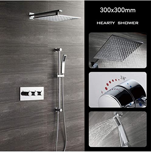 SUNESA Duschsystem 2-Funktions Unterputz-Set mit Handbrause, Thermostat & Kupferventil, modernes Design, wandmontiert
