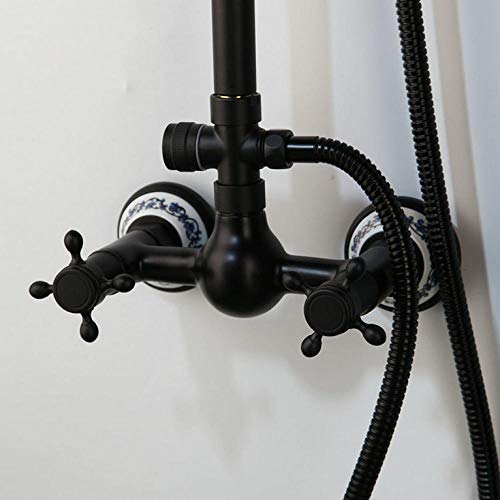 SUNESA Badezimmer Schwarz Brausegarnitur Regenduschkopf 2 Griffe Wandmontierte Handbrause Wasserhahn Set Badewanne Mischbatterie