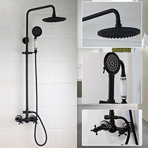 SUNESA Badezimmer Schwarz Brausegarnitur Regenduschkopf 2 Griffe Wandmontierte Handbrause Wasserhahn Set Badewanne Mischbatterie