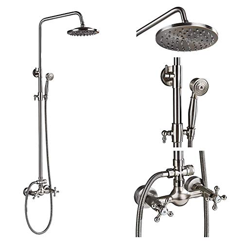 SUNESA Duschsystem Nickel – Wandmontage mit 8" Regendusche & Handbrause, 2-Wege-Mischarmatur, luxuriöses Bad-Set