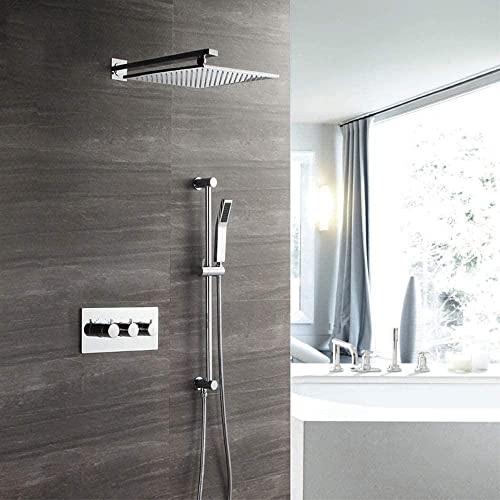 SUNESA Duschsystem 2-Funktions Unterputz-Set mit Handbrause, Thermostat & Kupferventil, modernes Design, wandmontiert