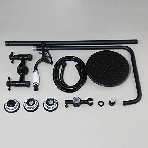 SUNESA Badezimmer Schwarz Brausegarnitur Regenduschkopf 2 Griffe Wandmontierte Handbrause Wasserhahn Set Badewanne Mischbatterie