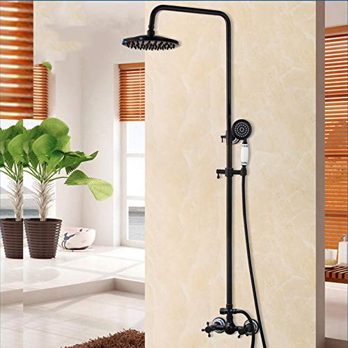 SUNESA Badezimmer Schwarz Brausegarnitur Regenduschkopf 2 Griffe Wandmontierte Handbrause Wasserhahn Set Badewanne Mischbatterie
