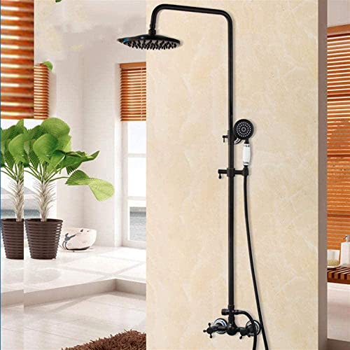 SUNESA Badezimmer Schwarzes Duschset Regenduschkopf 2 Griffe Wandmontierter Duscharmatur Set Badewannenmischbatterie