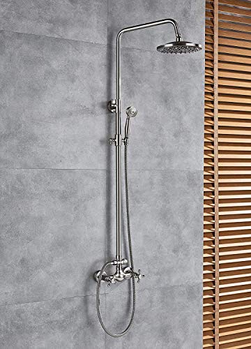 SUNESA Duschsystem Nickel – Wandmontage mit 8" Regendusche & Handbrause, 2-Wege-Mischarmatur, luxuriöses Bad-Set