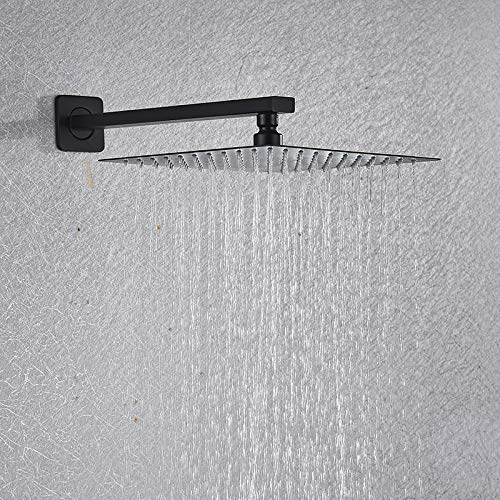 SUNESA Duschsystem Schwarz 12" mit Digitalanzeige, 2-Funktions Regendusche & Mischbatterie, modernes Bad-Set