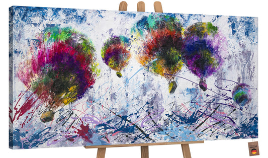 YS-Art Acryl Gemälde Freiflug 160x80 cm – Handgemalte Heißluftballon Kunst auf Leinwand, bunt & modern fürs Wohnzimmer        4o
